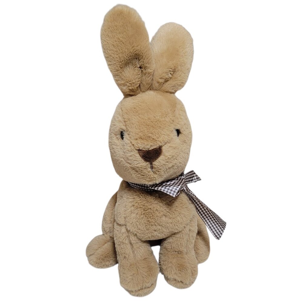Plush Bunny Gingham Bow Rabbit Stuffed Animal Soft Brown Easter Cottagecore